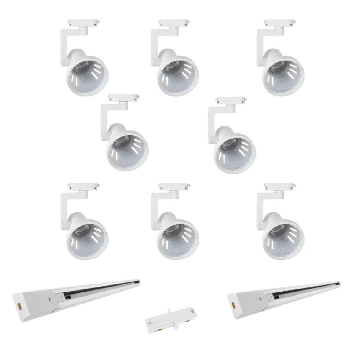 WANT - Lámpara 8 Focos Blancos Par30 con Ampolleta 15W Luz Fría más 2 Riel de 1mt y Unión