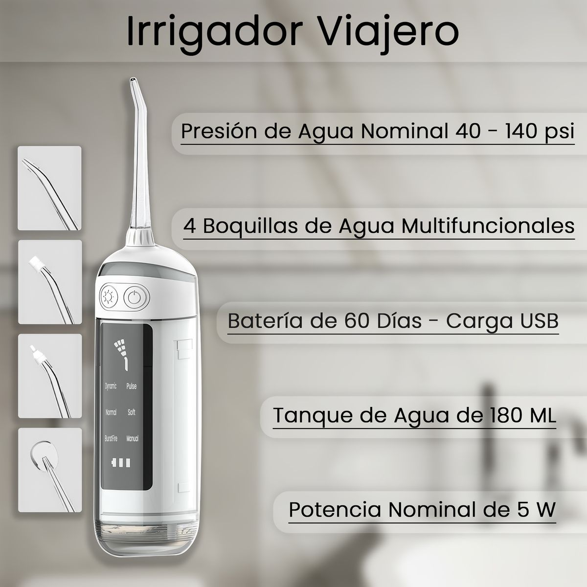 EMETRES - Irrigador Dental Limpieza Bucal Pórtatil Irrigador Oral