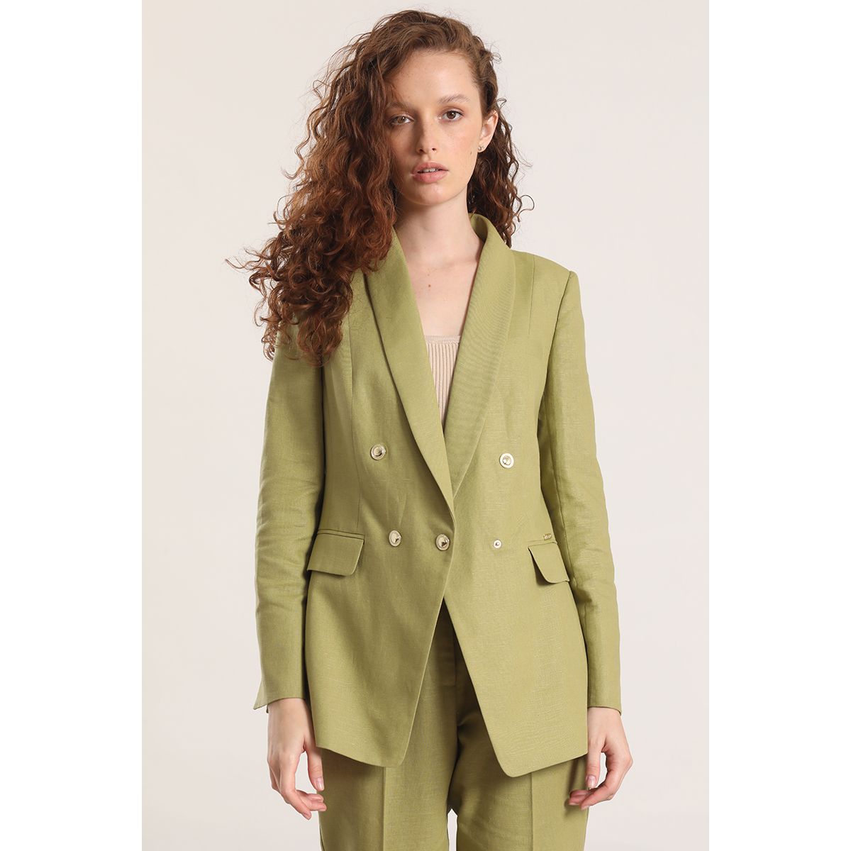 LIOLA - Blazer semi cruzado lino Liola mujer beige