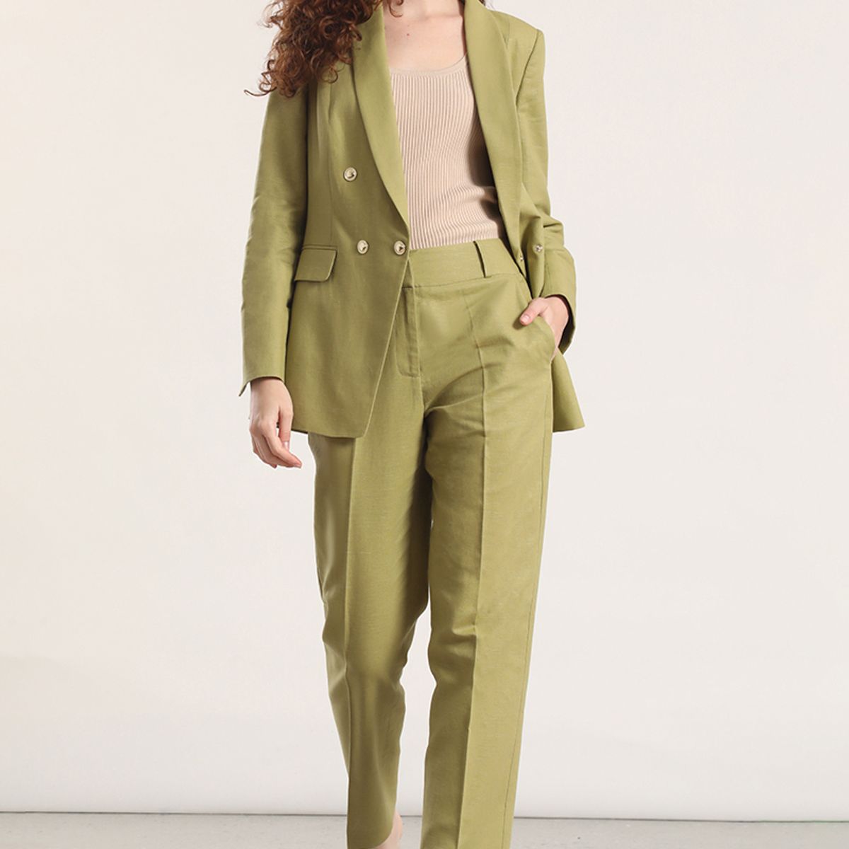 LIOLA - Blazer semi cruzado lino Liola mujer beige