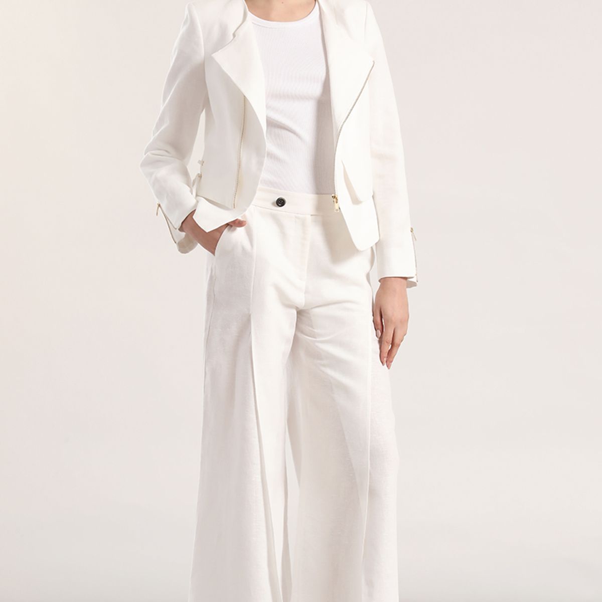 LIOLA - Chaqueta biker lino Liola mujer crudo