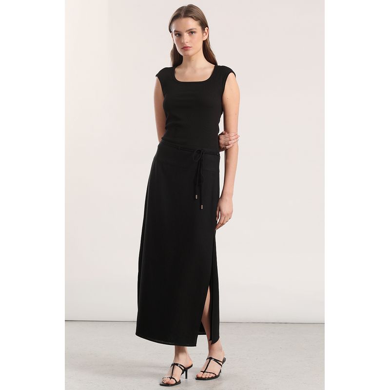 LIOLA - Polera escotada ribb liola mujer negro
