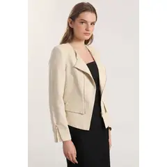 LIOLA - Chaqueta biker lino mujer beige