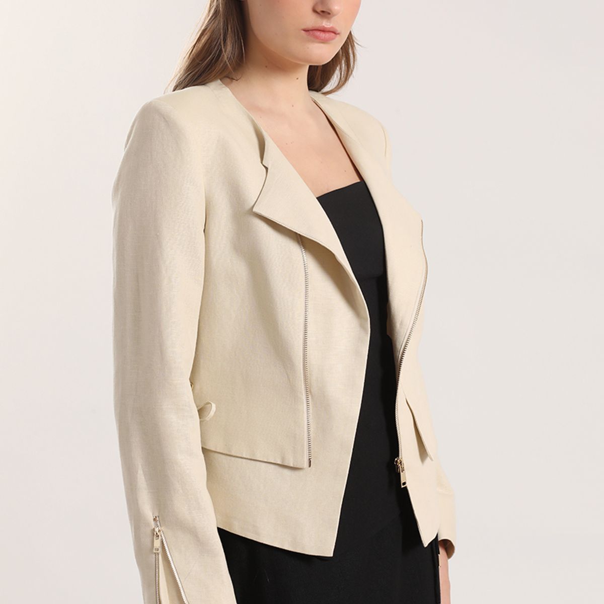 LIOLA - Chaqueta biker lino Liola mujer beige