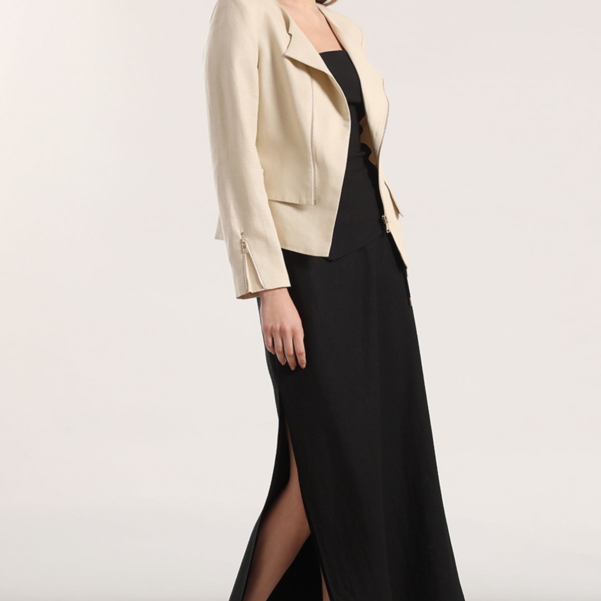 LIOLA - Chaqueta biker lino Liola mujer beige