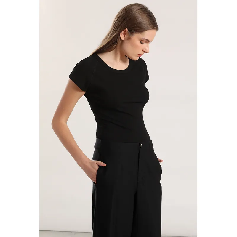 LIOLA - Polera ribb básica liola mujer negro
