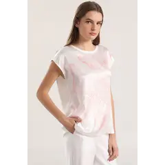 LIOLA - Polera satín estampado y strass mujer crudo