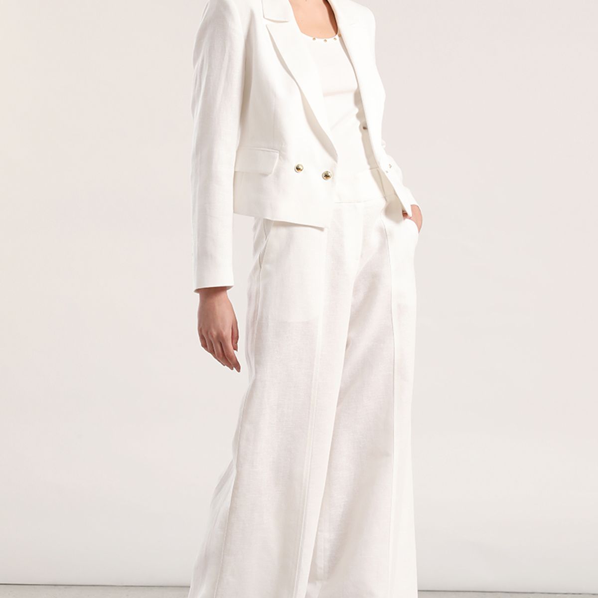 LIOLA - Pantalón palazzo lino mujer Liola crudo