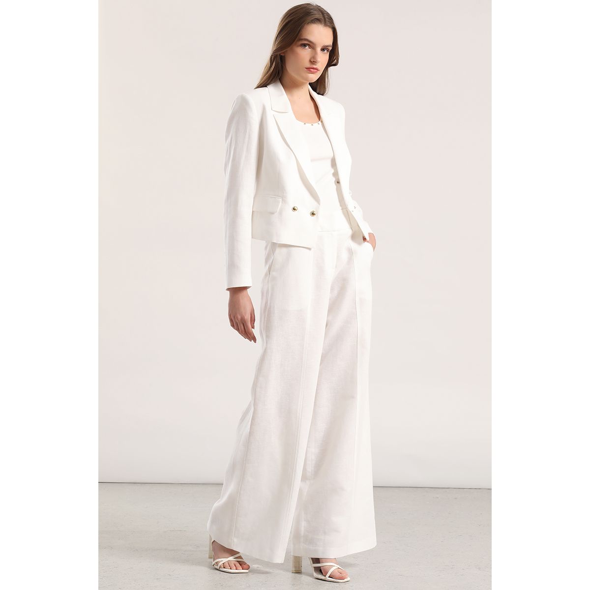 LIOLA - Pantalón palazzo lino mujer Liola crudo