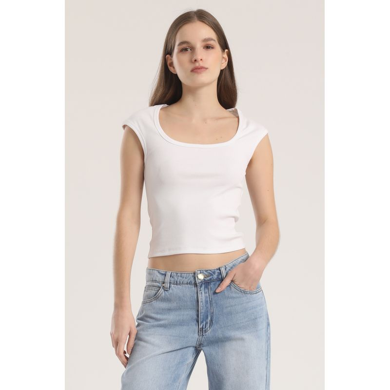LIOLA - Polera escotada ribb liola mujer crudo