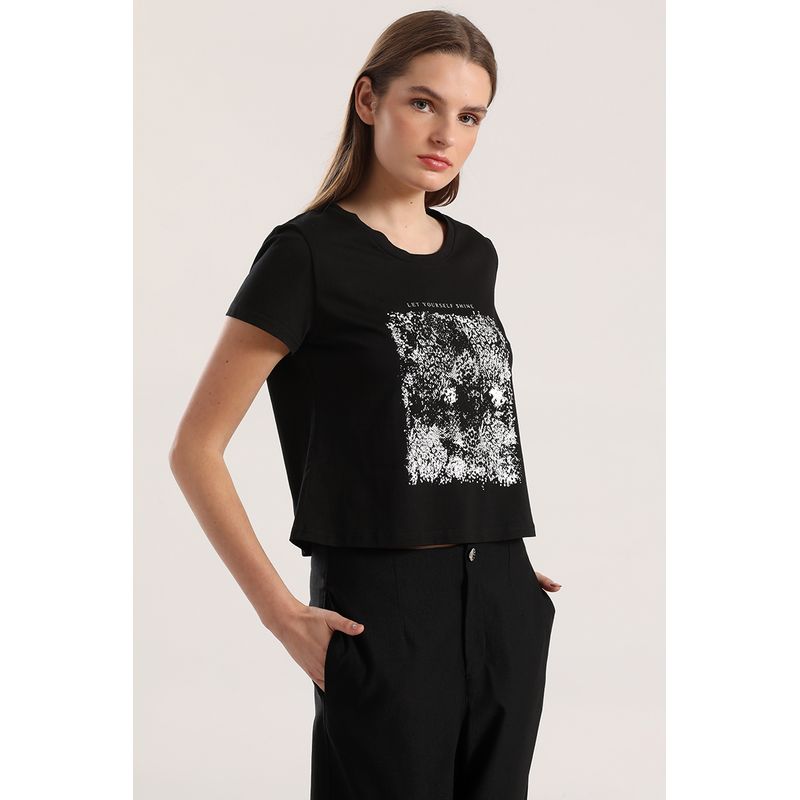 LIOLA - Polera estampado animal liola mujer negro