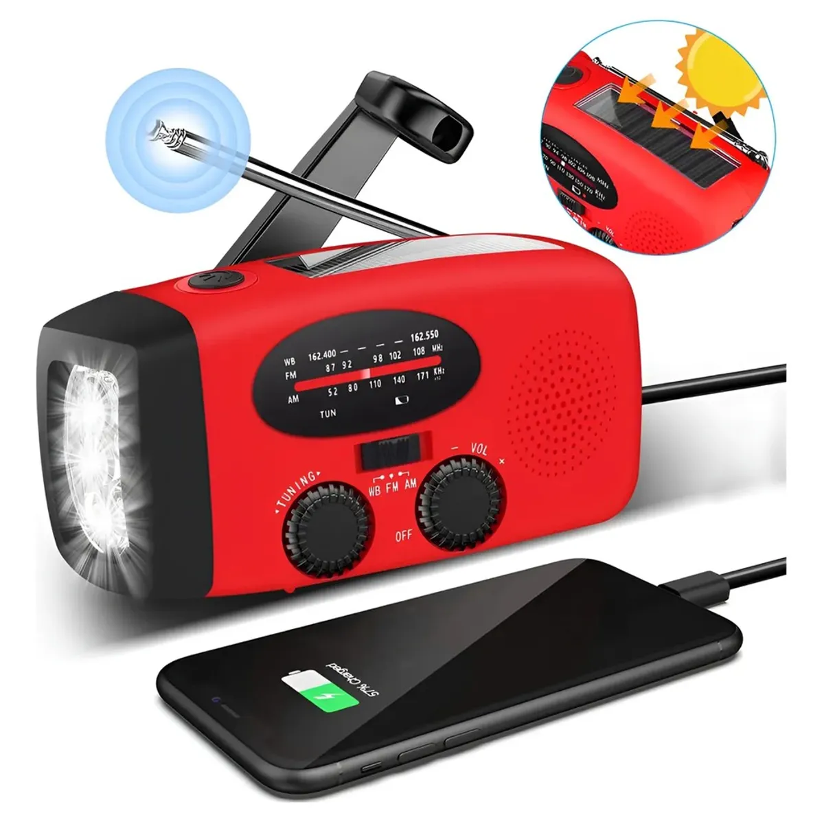 MUNDO MAGIA - Radio Amfm Portátil Con Linternamanual Carga Solar 2000mAh