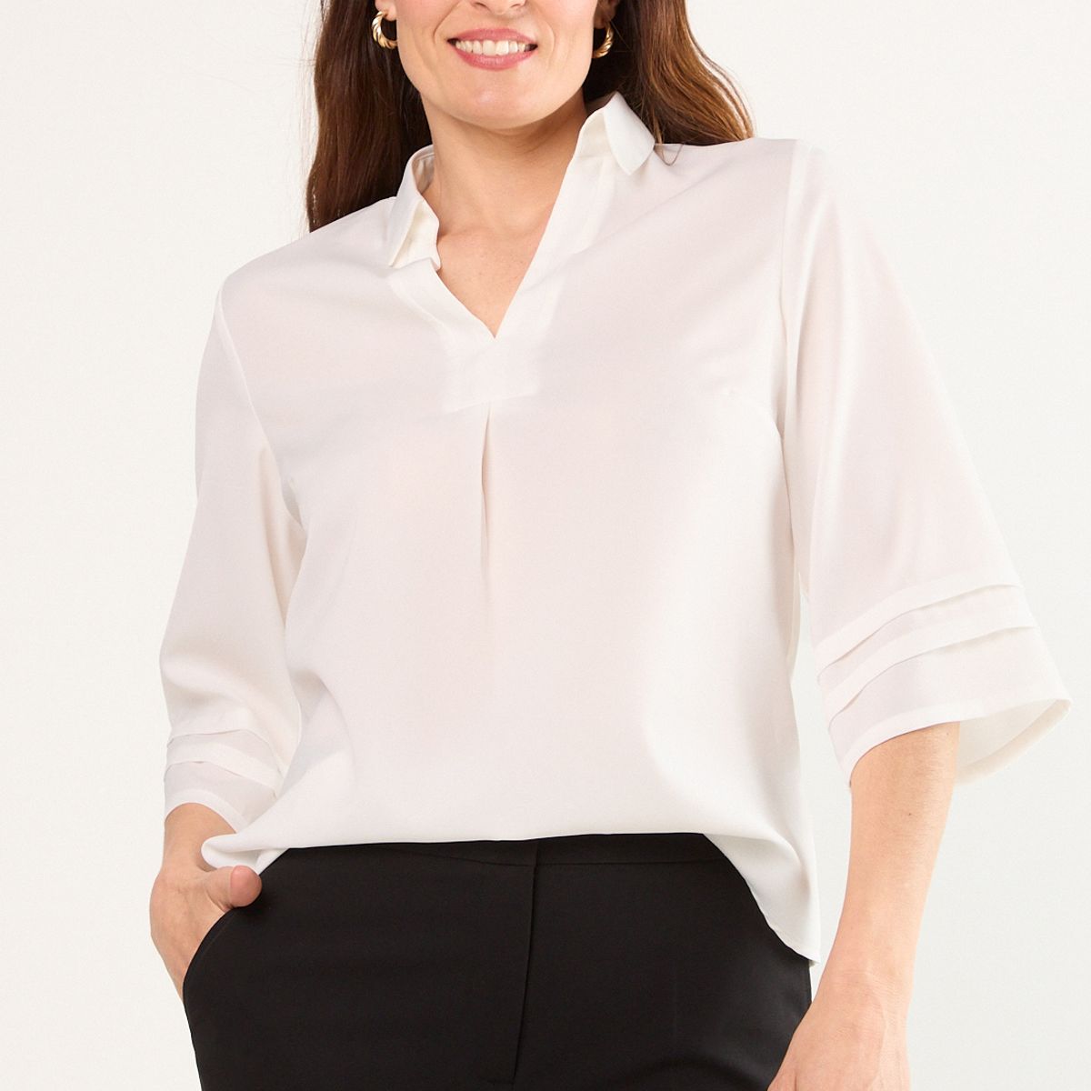 MA GRIFFE - Blusa Manga Larga Mujer Crudo Magriffe