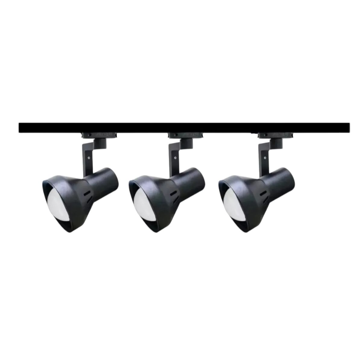 WANT - Lámpara 3 Focos Negros Par30 con Ampolleta 15W Luz Cálida más Riel 1mt.