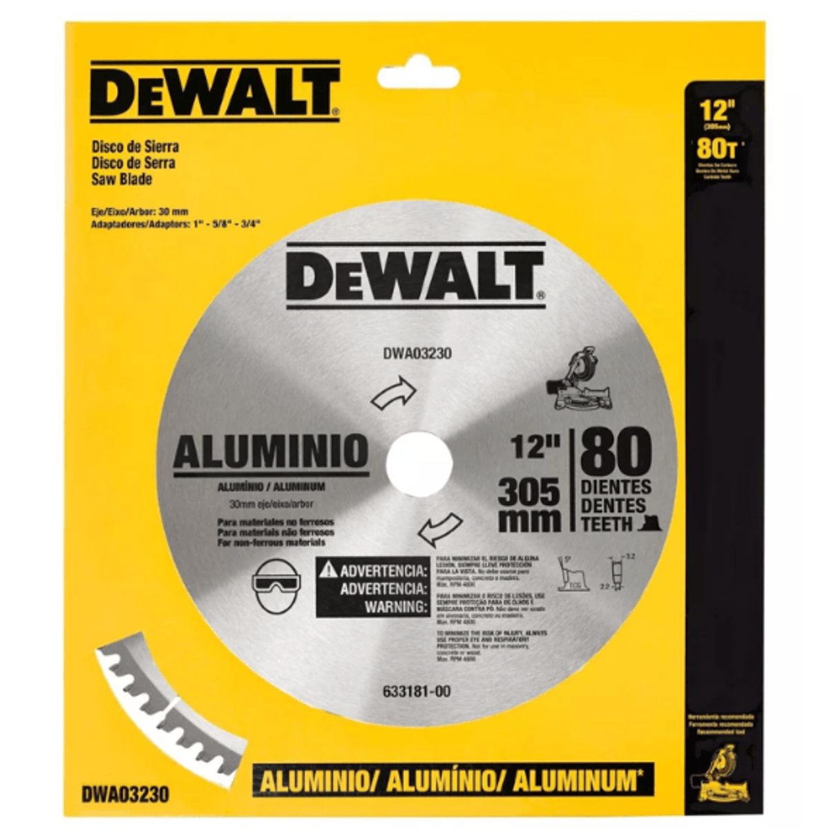 DEWALT - Disco De Sierra Circular 12" 80 dientes DEWALT DWA03230
