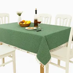 WAKESHOME - Mantel De Mesa Rectangular Borla Algodón 120x160cm - Verde con puntos