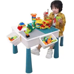 MOVI - Mesa de Juego con Silla + 102 Piezas de Bloques Tipo LEGO – Infantil