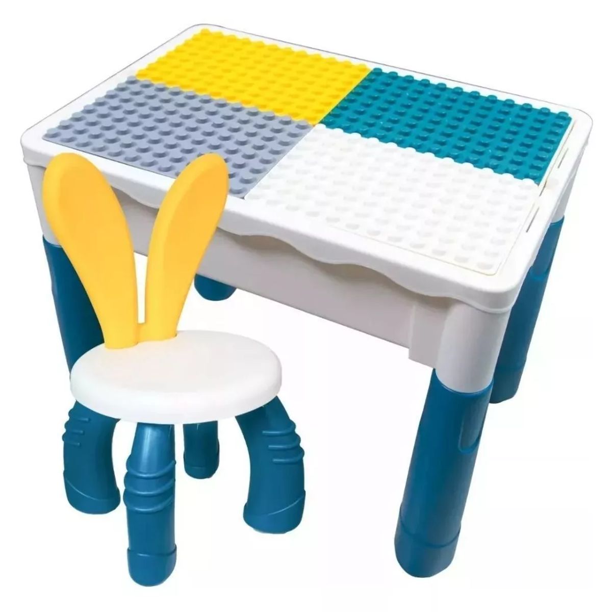 MOVI - Mesa de Juego con Silla + 102 Piezas de Bloques Tipo LEGO – Infantil