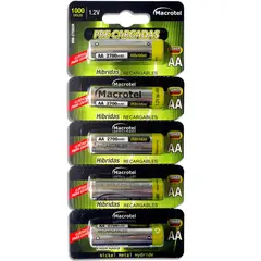 MACROTEL - PILAS RECARGABLES AA, 5 UNIDADES, 2700 MAH,
