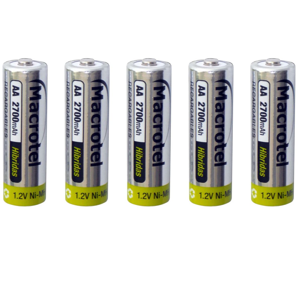 MACROTEL - PILAS RECARGABLES AA, 5 UNIDADES, 2700 MAH, MACROTEL