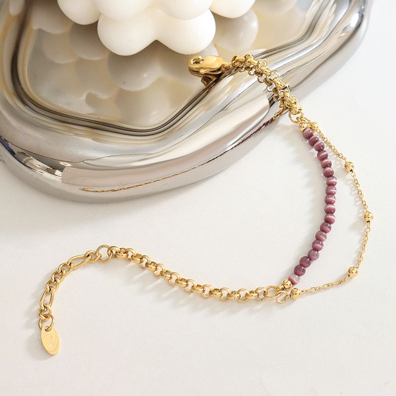 LUX JOYAS - Pulsera Baño Oro Amarillo 18k Doble Pelotitas Ojo De Gato