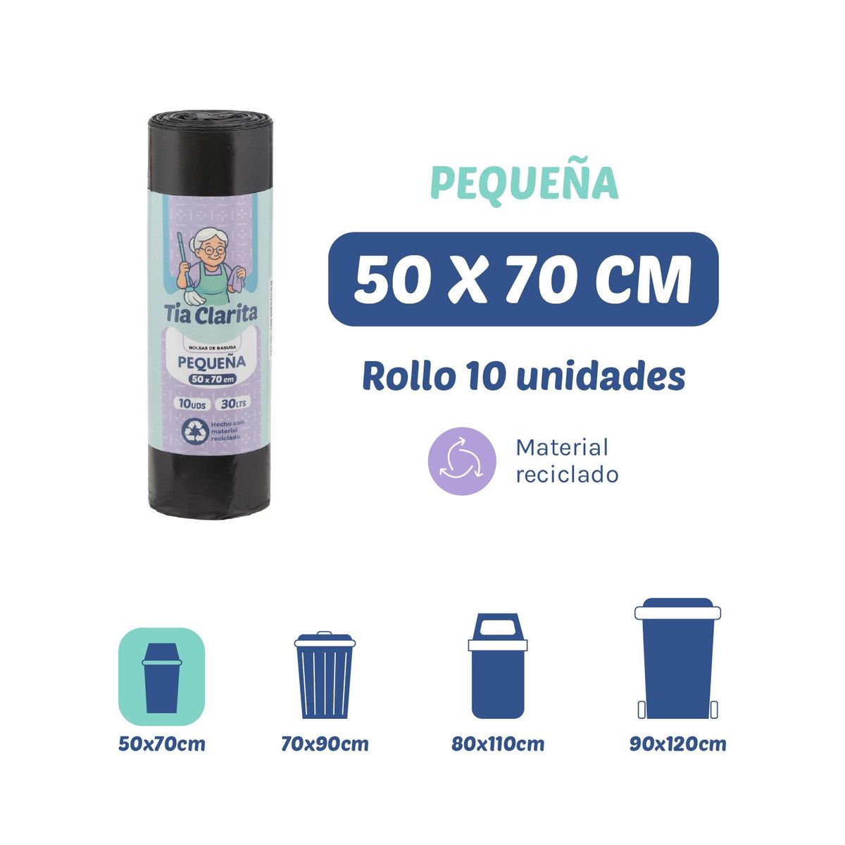 GENERICO - Bolsa de Basura 50*70 Tía Clarita - Rollo 10 uds