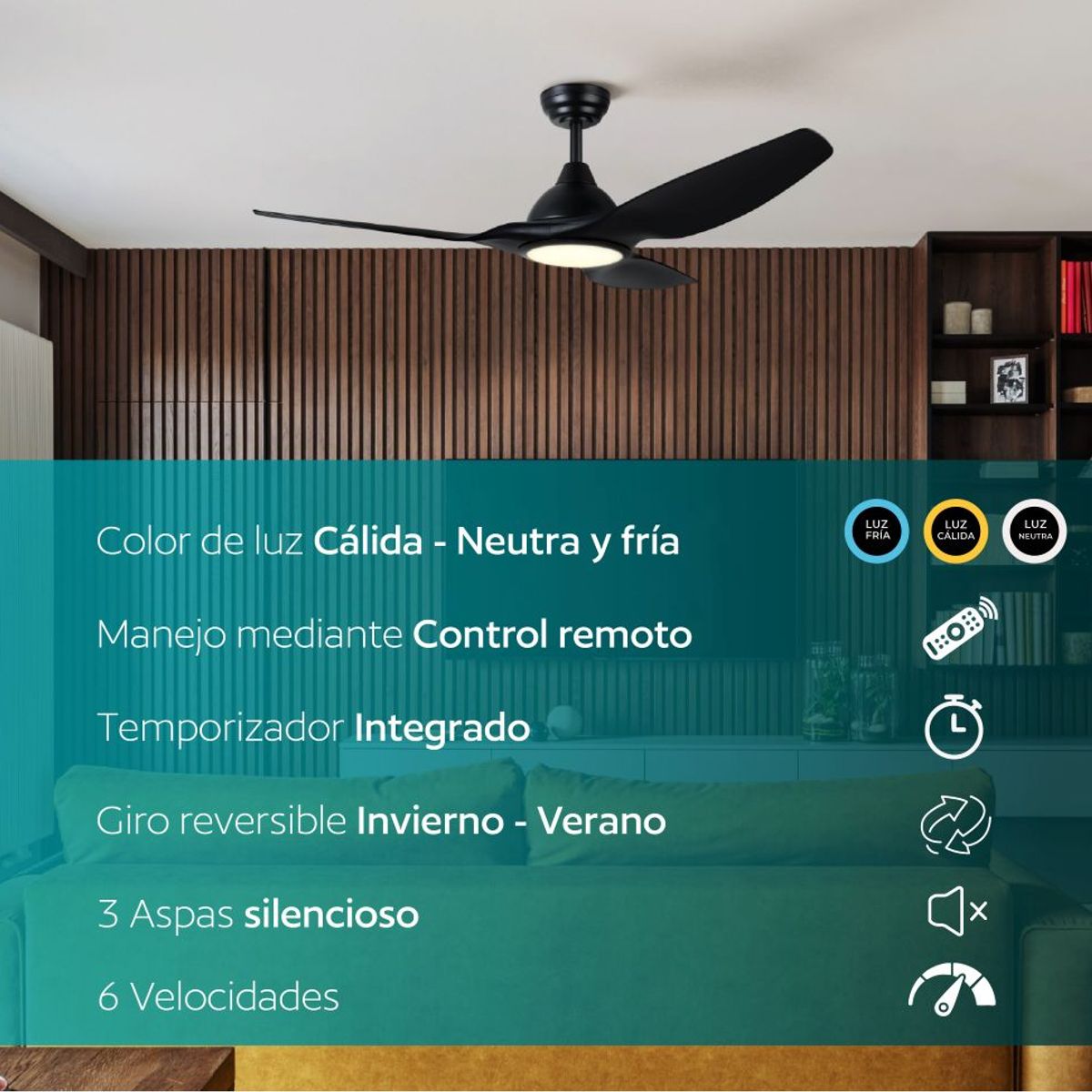 EGLO - Ventilador Techo TUNITAS silencioso luz led regulable control remoto