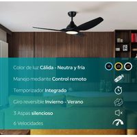 Ventilador Techo TUNITAS silencioso luz led regulable control remoto