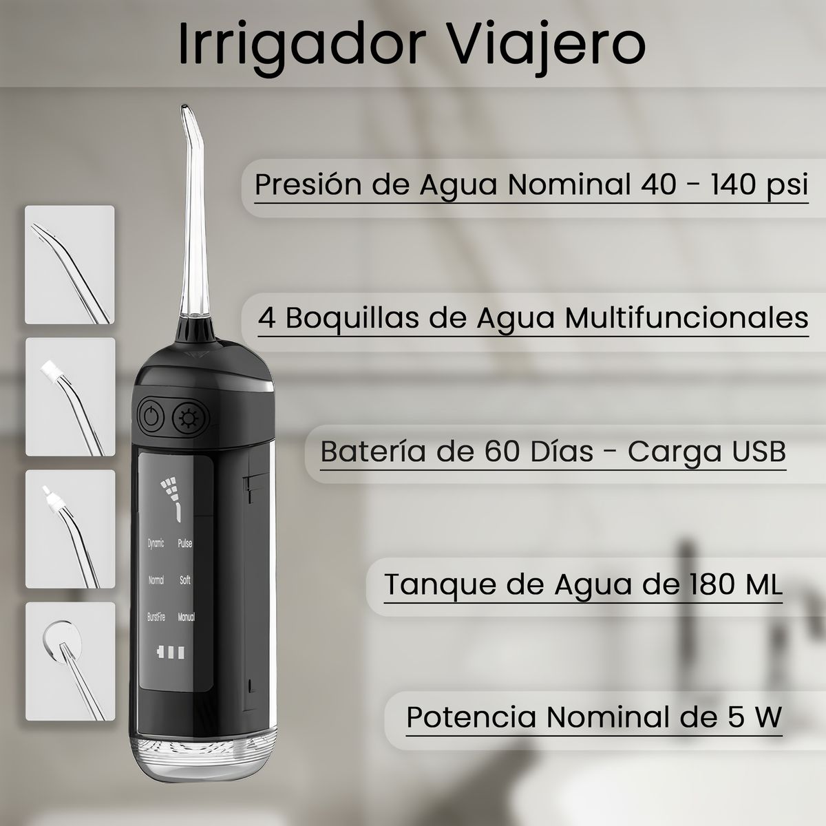 EMETRES - Irrigador Dental Limpieza Bucal Irrigador Oral Negro