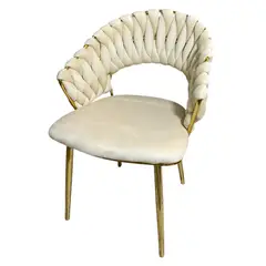 GENERICO - Poltrona de Terciopelo Beige Acolchada Estilo Glam