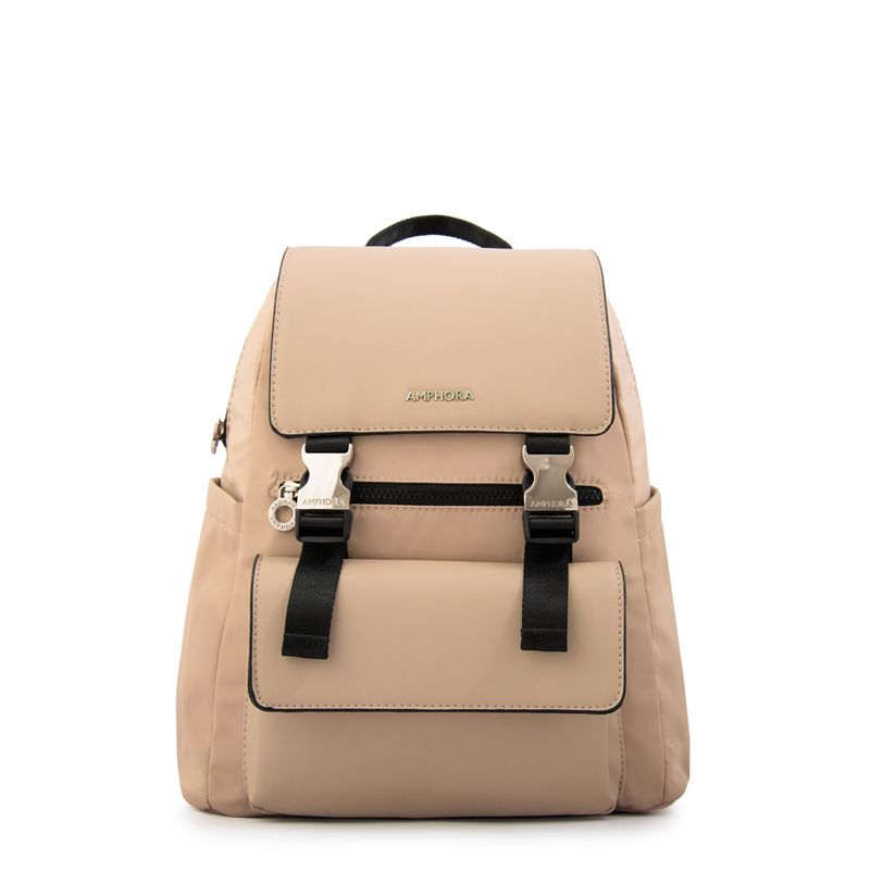 AMPHORA - Mochila con tapa lois mediana beige