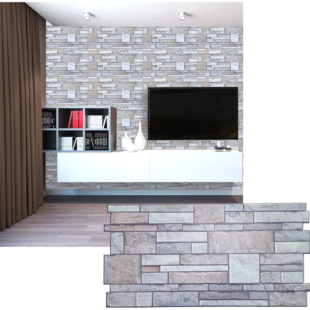 Wall Panel PVC 3D 96.9 x 48.4cm PIEDRA GRANITO 4.5m² (10 Paneles), marca MERCAR RAY - Foto Principal