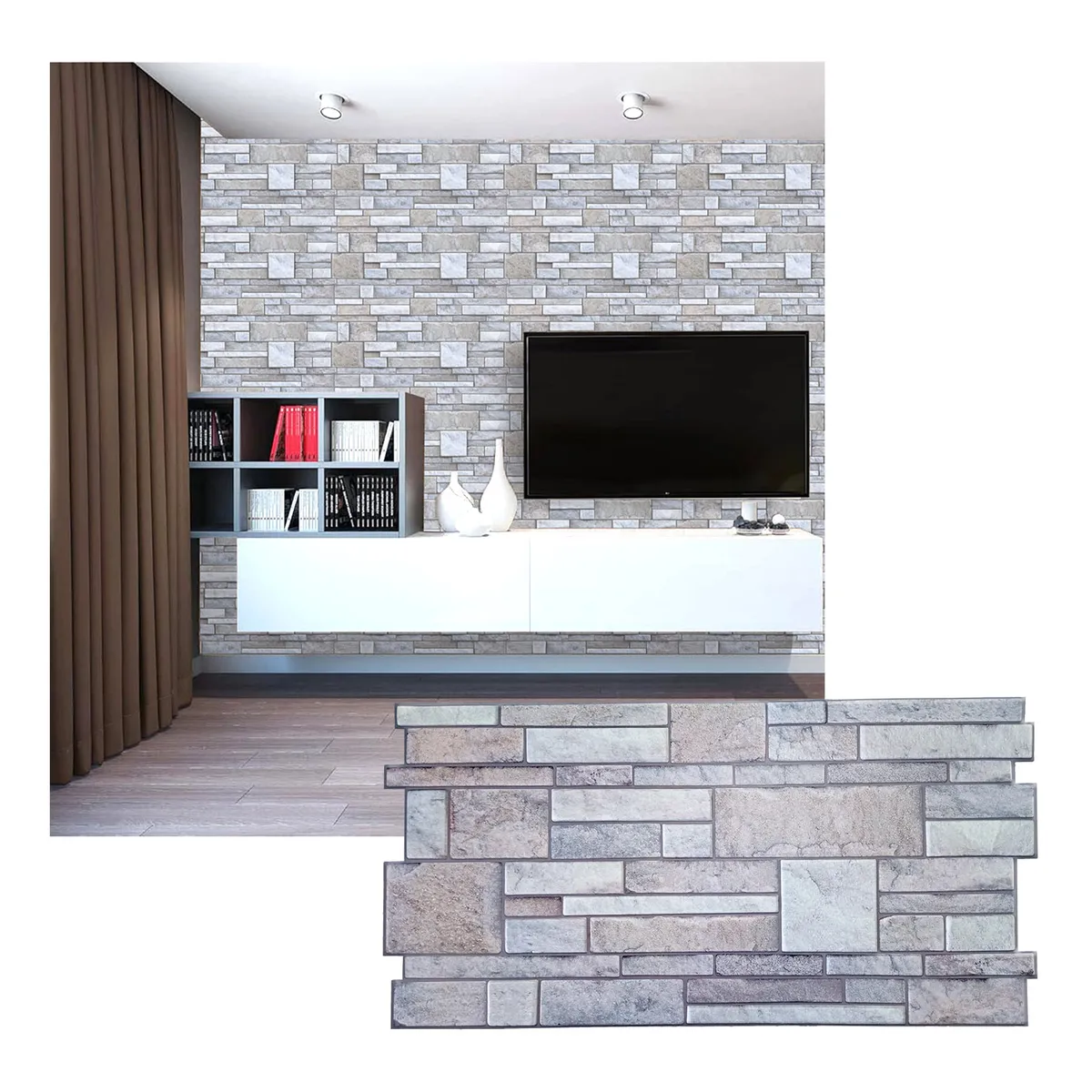 Wall Panel PVC 3D 96.9 x 48.4cm PIEDRA GRANITO 4.5m² (10 Paneles), marca MERCAR RAY - Foto Principal