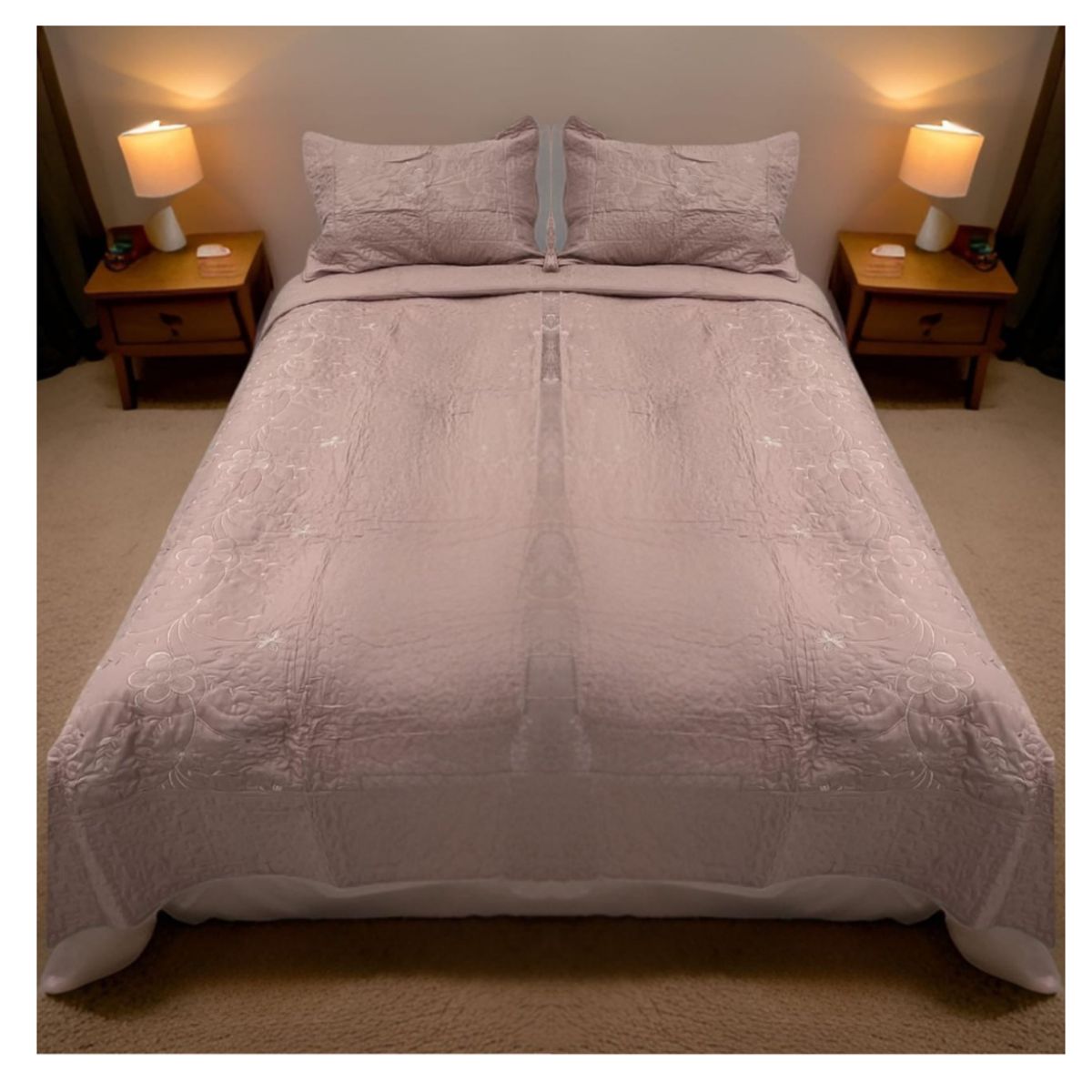 GENERICO - Cubrecama Verano Delgado Quilt Diseño Bordado 1.5