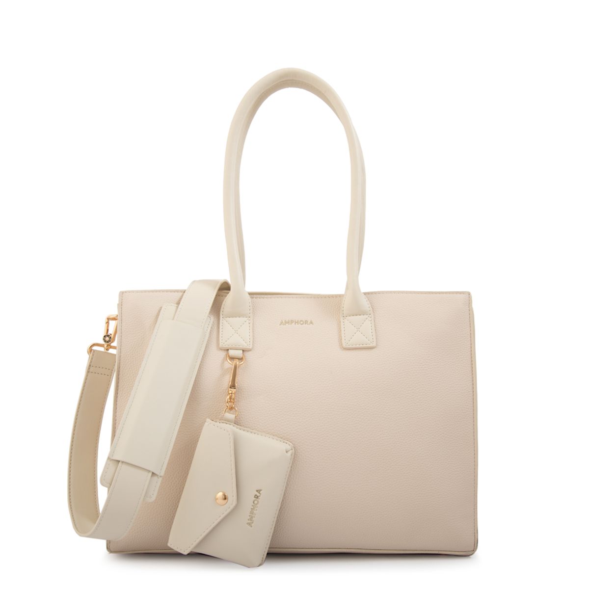 AMPHORA - Cartera tote porta notebook mabel grande blanco crudo