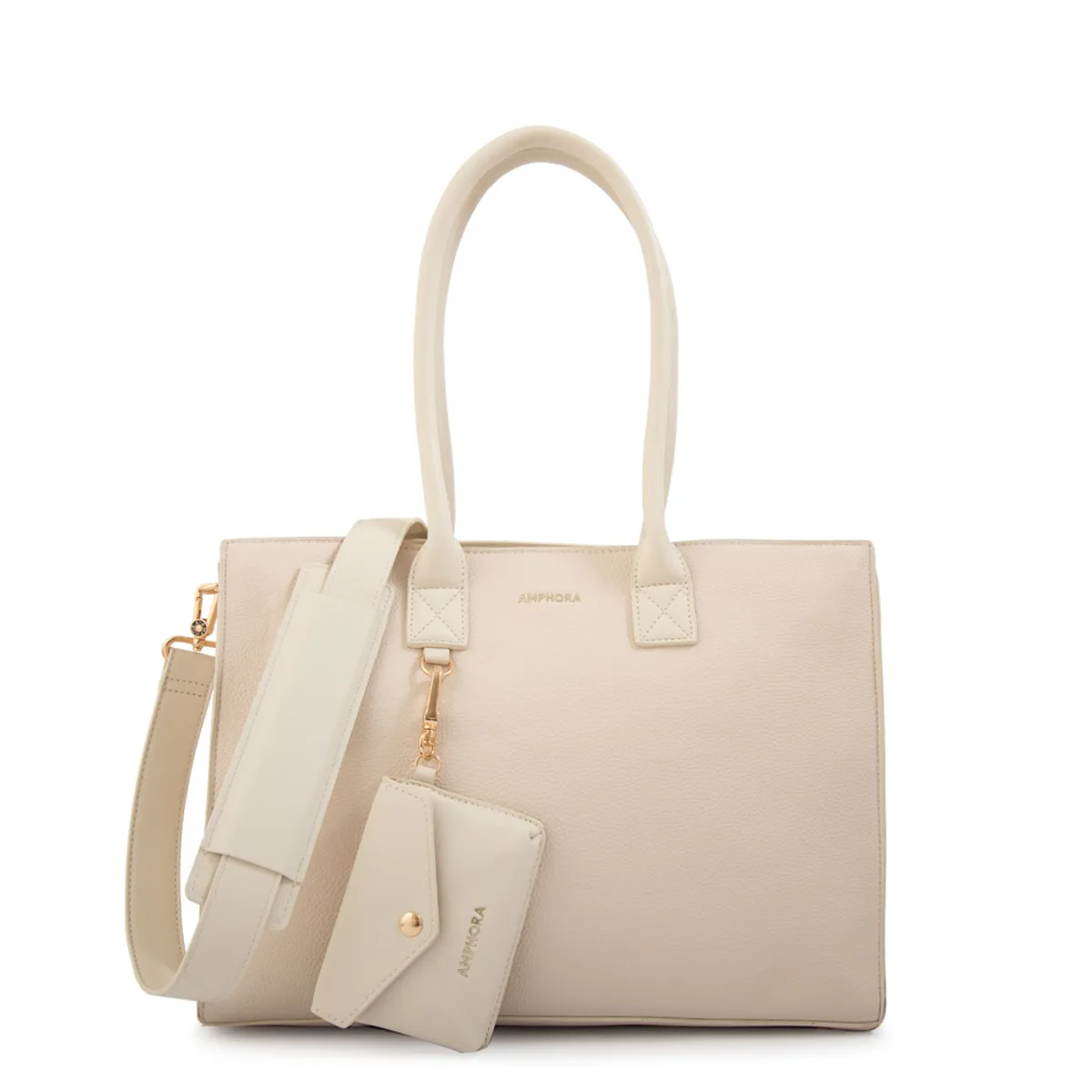 AMPHORA - Cartera tote porta notebook mabel grande blanco crudo