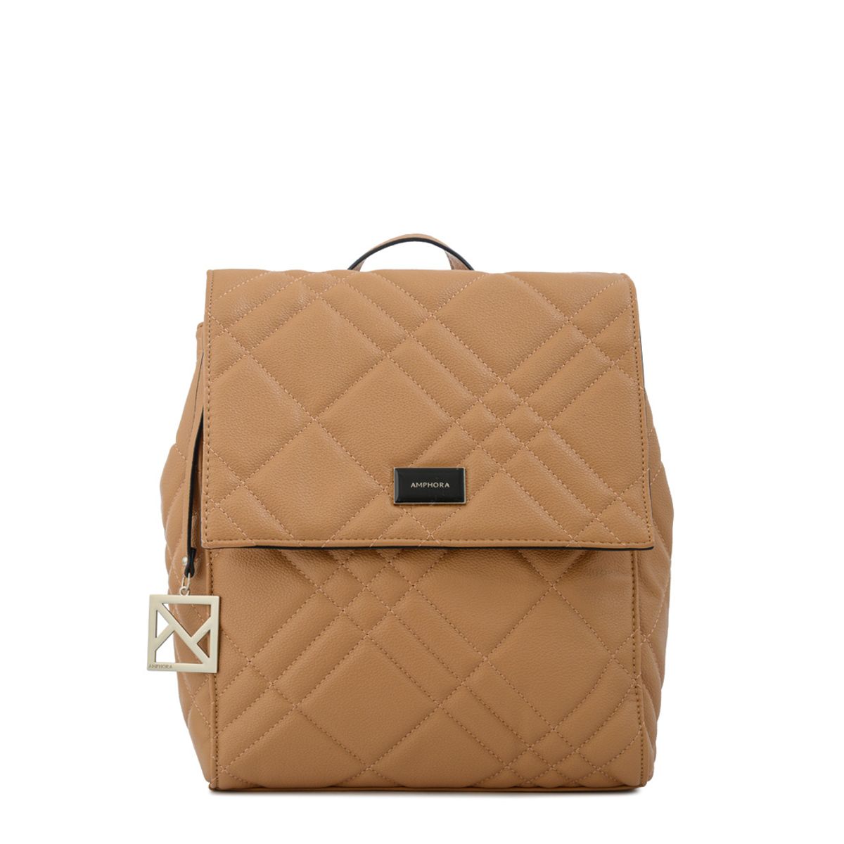 AMPHORA - Mochila con tapa anisa mediana camel
