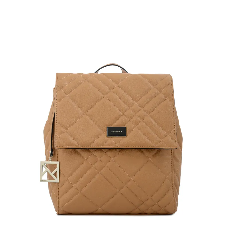 AMPHORA - Mochila con tapa anisa mediana camel
