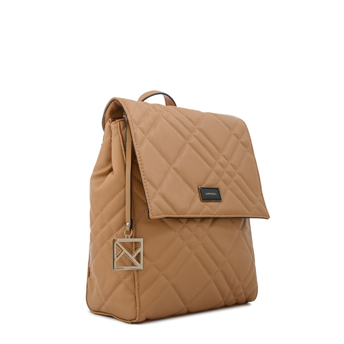 AMPHORA - Mochila con tapa anisa mediana camel