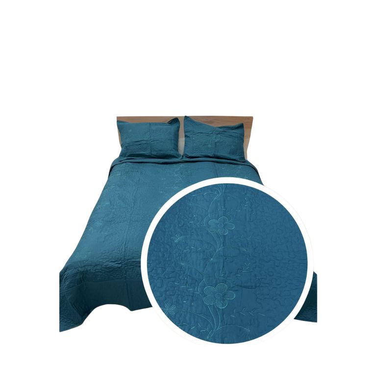 GENERICO - Cubrecama Verano Delgado Quilt Diseño Bordado 1.5