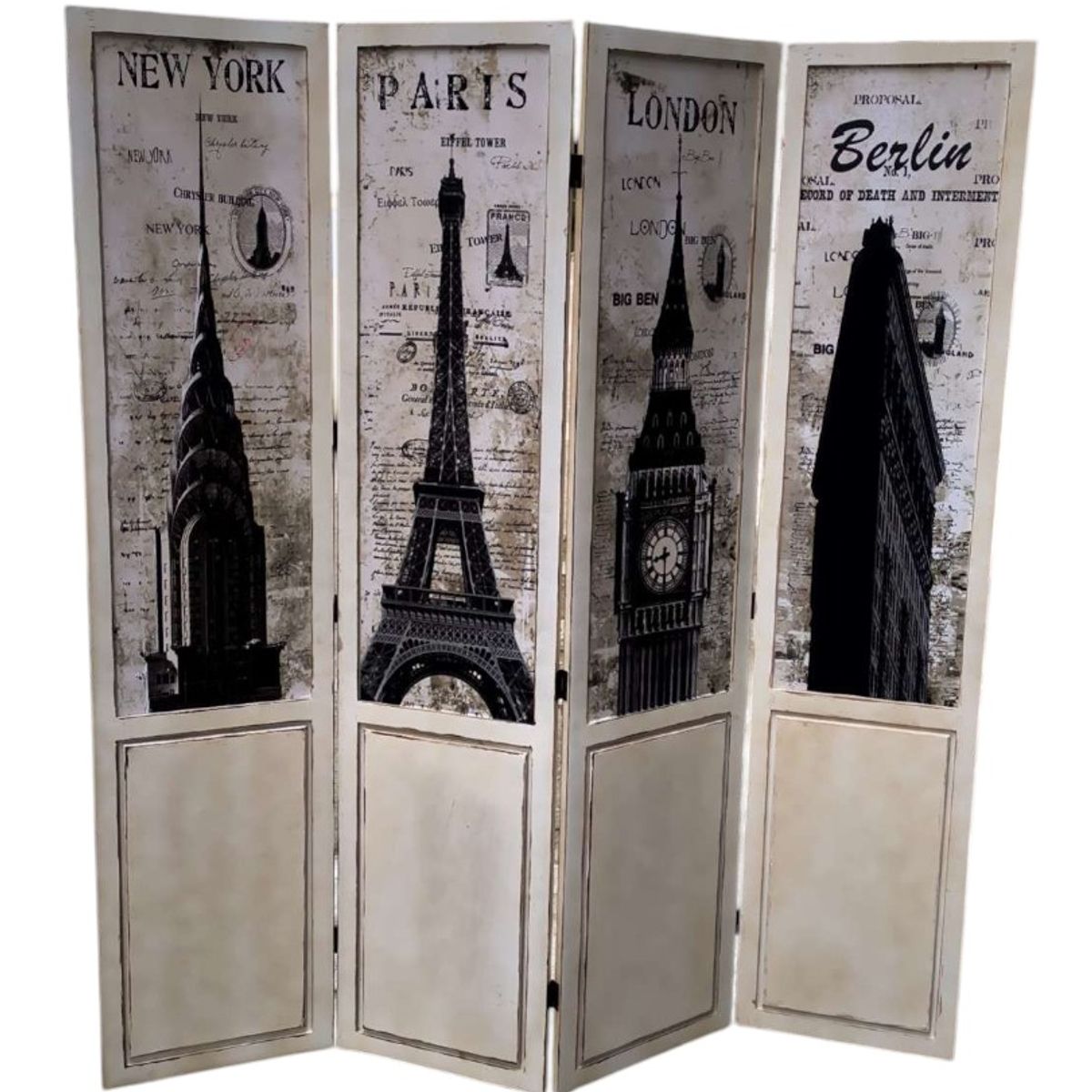 GENERICO - Separador de Ambientes de 4 Paneles con Diseño Vintage