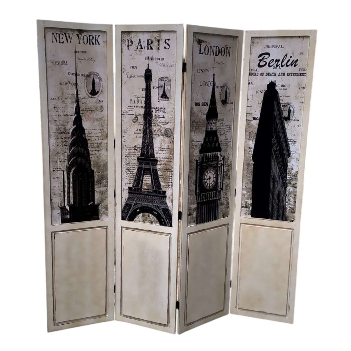 GENERICO - Separador de Ambientes de 4 Paneles con Diseño Vintage