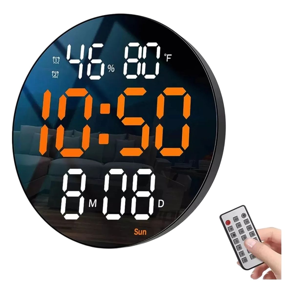 GENERICO - Reloj De Pared Digital Decorativoled Pantalla Grande Redondo