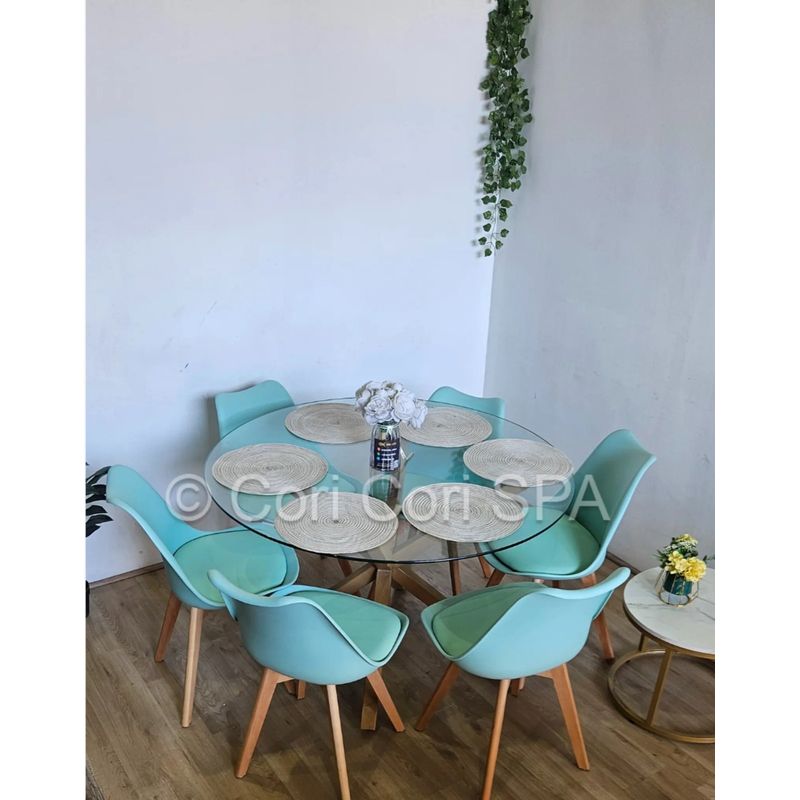 CORI CORI - Juego de Comedor Warwick 120cm + 6 Sillas Tulip
