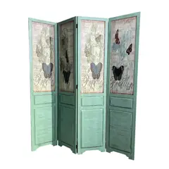GENERICO - Separador de Ambientes de 4 Paneles con Diseño Floral y Mariposas