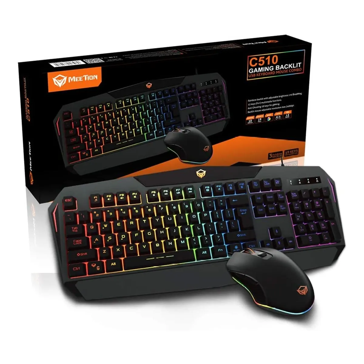 MEETION - Kit Gamer Teclado y Mouse Meetion C510 RGB Led
