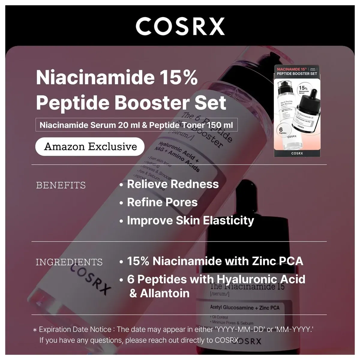 COSRX - Set de serum de niacinamida al 15% y tónico potenciador de péptidos