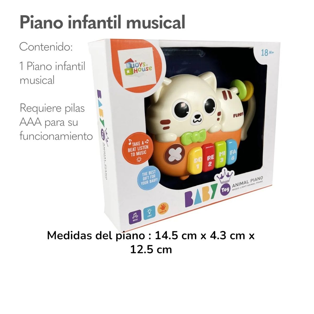 GENERICO - JUGUETE PIANO GATO NARANJA PARA NIÑOS PEQUEÑOS