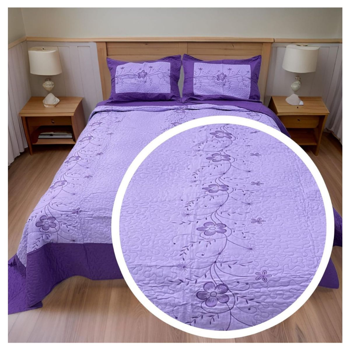 GENERICO - Cubrecama Verano Delgado Quilt Diseño Bordado 1.5