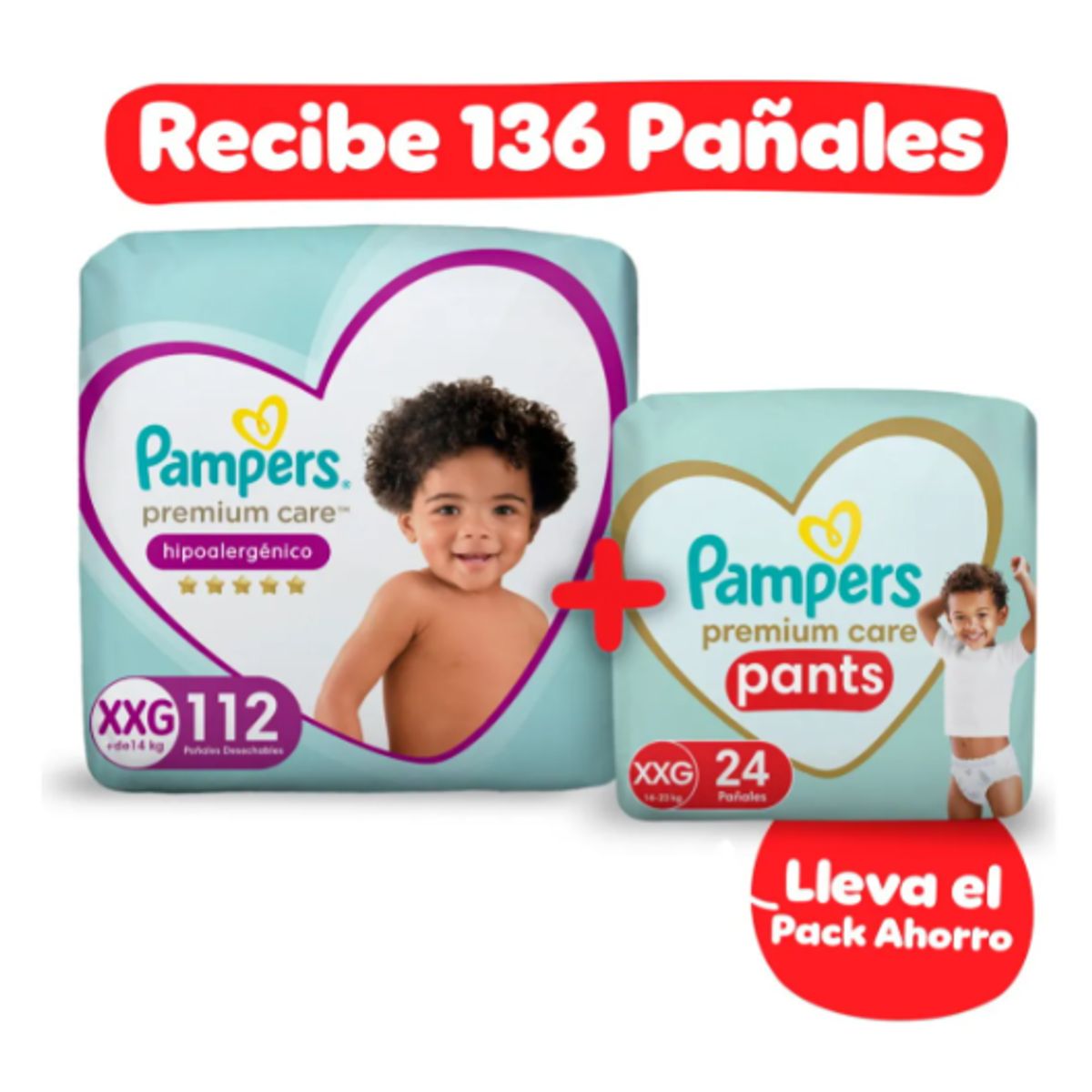 PAMPERS - Pañales Premium Care Xxg 112 Und + Pants Xxg 24 Und Pampers